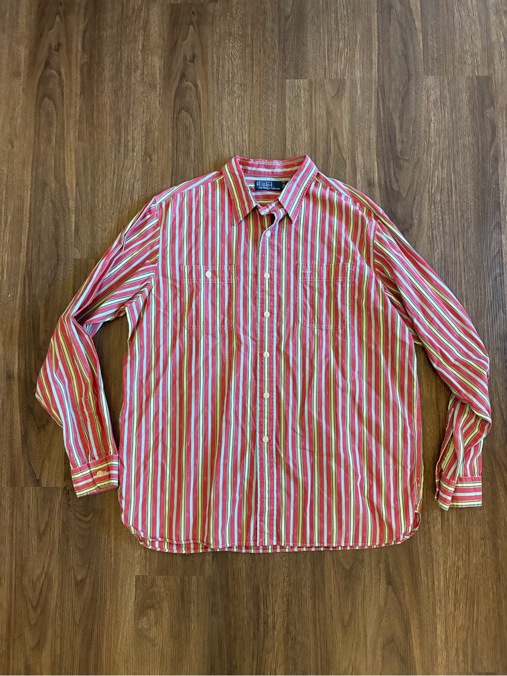 Ralph Lauren Polo Men’s Long Sleeve Button Down Shirt Red With Stripes Size L
